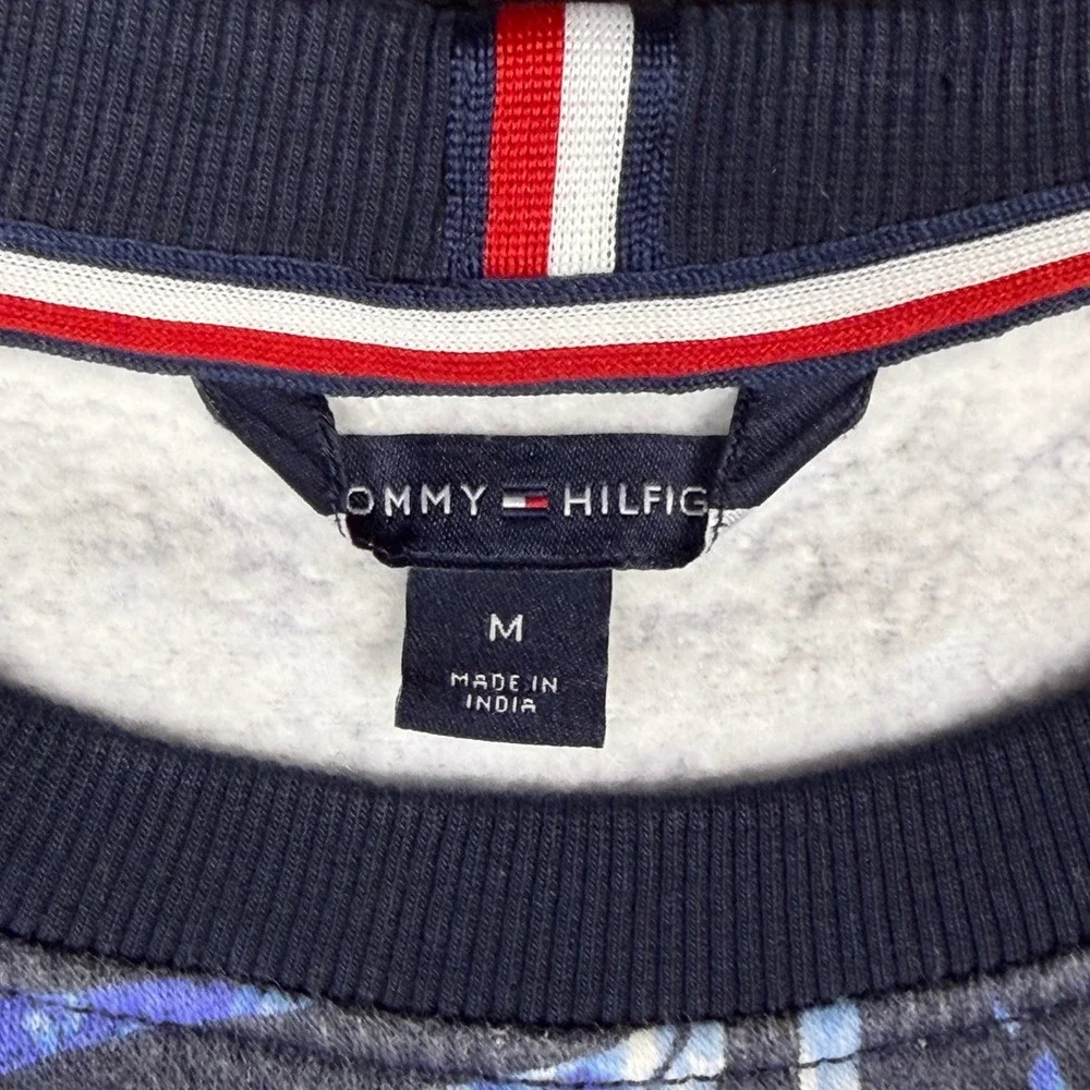 Tommy Hilfiger Mens Tropical Palm Leaf Crewneck Sweatshirt Blue White Script M